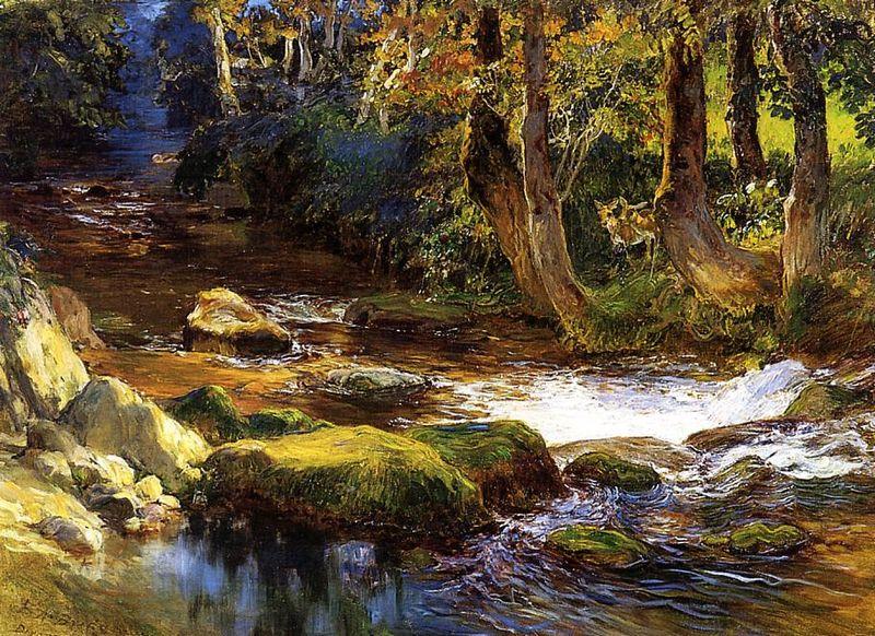 Frederick Arthur Bridgman River Landscape with Deer oil painting picture
